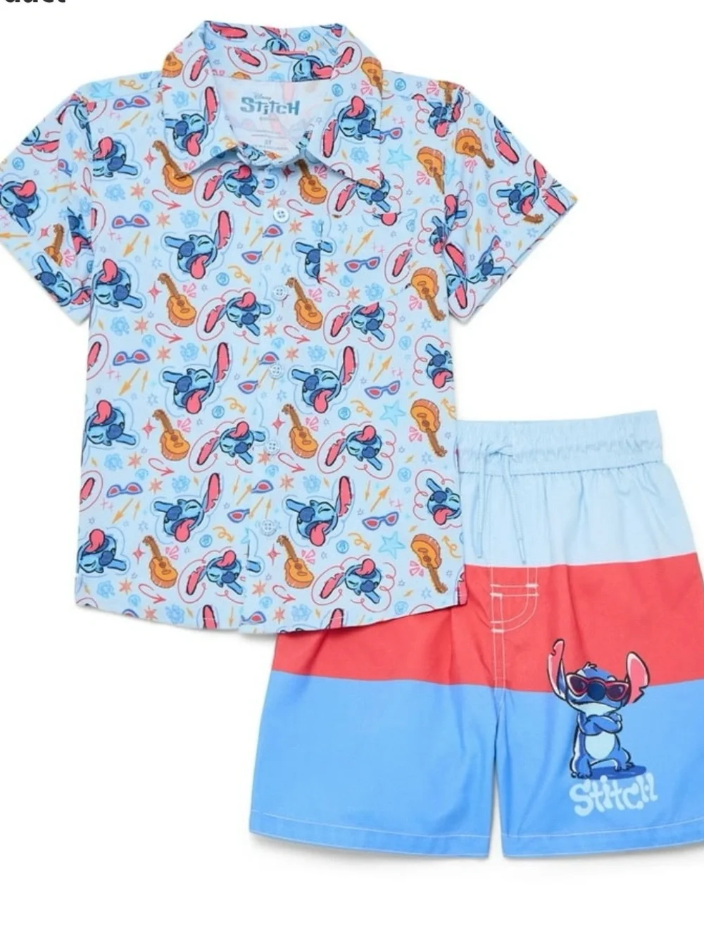 NWT boys Disney Stitch swimming trunks with matching resort button up size 4t
